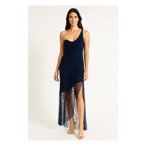 Cache Vintage Dress Womens Medium Black Beaded One Shoulder Asymmetrical Formal